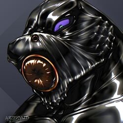 1:1 angry anthro archy- black_latex blue_eyes bodily_fluids bondage bondage bound brute_wyvern capcom deviljho drooling fangs fleshlight_gag gag gagged glistening glistening_body hi_res ivan_(liquid_latex_shark) latex male monster_hunter penetrable_sex_toy purple_eyes purple_sclera ring ring_gag saliva sex_toy signature simple_background snout solo spikes teeth