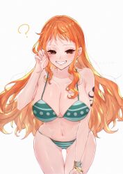 1girls arm_tattoo bare_arms bare_legs bare_shoulders bare_thighs big_breasts bikini bikini_bottom bikini_top blue_tattoo breasts clothed clothing color female female_focus female_only hi_res large_breasts light-skinned_female light_skin log_pose long_hair looking_at_viewer nami_(one_piece) one_piece orange_eyes orange_hair orange_hair_female sc_scandium shounen_jump solo solo_female tagme tattoo thick_thighs