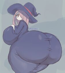 1girls ass ass_bigger_than_head ass_body ass_focus big_ass big_breasts breasts clothed clothing dumptruck_ass female female_only fully_clothed huge_ass little_witch_academia long_hair looking_back moonraige moonstadew pale-skinned_female pale_skin pink_hair solo solo_female source_request studio_trigger sucy_manbavaran witch witch_hat