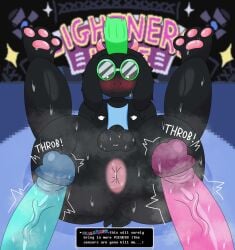 1futa 2boys anthro anus ass balls big_ass big_butt big_penis black_fur blue_penis blush deltarune deltarune_chapter_3 dialogue_box femboy gameplay_mechanics girly glasses green_hair horns hud huge_cock imminent_sex itsdafunk kris_(deltarune) leather_clothing leather_vest legs_up lying lying_on_back male mohawk multiple_penises musk musky musky_butt musky_cock musky_penis nervous onomatopoeia paws penis penis_size_difference punksei purple_penis ralsei ralsei_with_black_fur submissive submissive_male susie_(deltarune) sweat sweating sweaty sweaty_ass sweaty_balls sweaty_butt sweaty_genitalia sweaty_penis tail throbbing_penis twitching_penis
