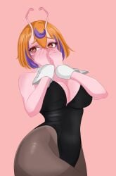 alien alien_girl antennae_(anatomy) blush bunnysuit female itslenatime lena_the_alien orange_hair short_hair submissive thick_thighs