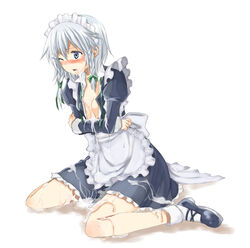 blush braid cum maid miya_(tsumazukanai) sakuya_izayoi short_hair touhou twin_braids wink