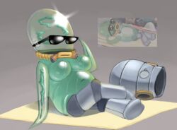 1girls artist_upload beach beach_towel belly breasts breasts_out chubby chubby_female crossed_legs evilevilevil fat female green_body half_naked humanoid humanoid_monster metal_legs monster my_singing_monsters nebulob no_nipples self_upload shades shiny_breasts sitting solo solo_female solo_focus space_helmet spacesuit sunbathing sunglasses sweat sweating tentacle_arms topless translucent_arms translucent_head yellow_mouth