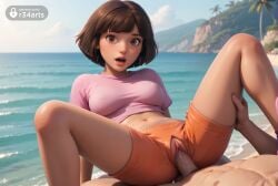 1boy 1boy1girl 1girls ai_generated arm_support beach blue_sky blunt_bangs blurry blurry_background bob_cut breasts brown_eyes brown_hair clitoral_hood clitoris clothed_female_nude_male clothed_sex cloud crop_top cropped_shirt crotch_cutout crotchless dark_skin day dora_marquez dora_the_explorer earrings female hi_res jewelry lips looking_at_viewer m_legs male medium_breasts midriff navel nick_jr nickelodeon nude ocean open_mouth orange_shorts outdoors palm_tree penis pink_shirt pov pussy r34arts sex shirt short_hair short_shorts short_sleeves shorts sky solo_focus spread_legs straight t-shirt teeth torn_clothes torn_shorts tree uncensored upper_teeth_only vaginal_penetration vaginal_sex veins water