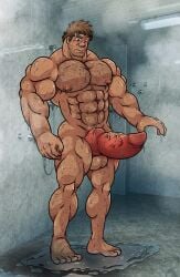 1boy abs after_transformation balls canine_penis human humanoid knotted_penis light-skinned_male light_skin male male_focus male_only muscular muscular_male nude nude_male penis rackun solo solo_focus transformation