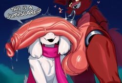 2025 absurd_res ai_generated anthro ball_size_difference balls big_balls big_penis blush blush_lines bodily_fluids canid canine caprine clothing deltarune dialogue digital_media_(artwork) dripping drooling duo emanata english_text erection eyewear fangs five_nights_at_freddy's foreskin fox foxy_(fnaf) fur genital_fluids genitals girly glans goat heart hellsonger hi_res huge_balls huge_cock humanoid_genitalia humanoid_penis hyper_genitalia hyper_penis long_penis low-angle_view machine male male/male mammal motion_outline multicolored_body nude open_mouth open_smile penis penis_focus penis_on_face penis_on_head penis_size_difference pink_glans precum precum_drip precum_on_penis precum_string presenting_penis ralsei red_body red_fur robot saggy_balls saliva scarf scottgames sharp_teeth small_but_hung smile speech_bubble standing sweat sweaty_balls sweaty_genitalia teeth text these_aren't_my_glasses thick_penis throbbing throbbing_penis tongue tuft undertale_(series) vein veiny_penis white_balls white_body white_fur yellow_eyes