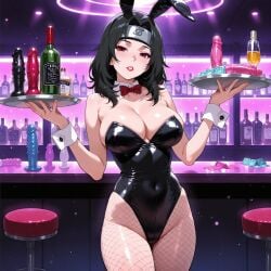 1girls ai_generated alcohol animal_ears bar bare_chest bare_shoulders bare_thighs black_hair bottle breasts bunny_ears bunny_girl bunnysuit choker cleavage clothing collar condom condom_packet_strip dildo drink fake_animal_ears fake_bunny_ears female female_only glass hair_ornament holding_object huge_breasts konohagakure_symbol kugufuai kurenai_yuhi leotard light-skinned_female light_skin lipstick looking_at_viewer makeup mature mature_female milf nai_diffusion naruto naruto_(series) naruto_shippuden oppai outfit pinup playboy_bunny red_eyes revealing_clothes sex_toy skimpy skimpy_clothes smile solo solo_focus strapless strapless_leotard strip_club text thick_thighs thighs thong_leotard tight_clothing voluptuous waitress