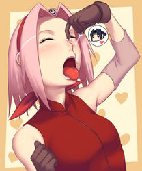 1girls 2d color cum cum_string female female_only full_color fully_clothed gloves gokkun goo heart human naruto no_penetration open_mouth pink_hair sakura_haruno sakura_haruno(shippuden) sasuke_uchiha sawao short_hair slime snot solo solo_female straight_hair thought_bubble tongue tongue_out