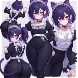 1boy ai_generated cat_ears collar femboy maid maid_uniform male male_only perchance_ai purple_hair tagme thick_thighs wide_hips