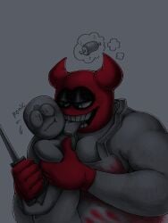 00knox00 bara blood bloody_clothes bob_velseb fat hairy licking licking_chin licking_face male overweight spooky_month yaoi