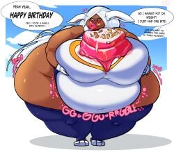1girls ass bbw big_ass big_belly big_breasts birthday_cake breast_squish breasts cake dark-skinned_female dark_skin dialogue fat fat_arms fat_ass fat_belly fat_breasts fat_butt fat_cheeks fat_female fat_fetish fat_legs fat_thighs female gloves gurgle hanging_belly hero_outfit_(mha) hips leotard miruko my_hero_academia obese obese_female overweight rabbit_ears rabbit_girl rumi_usagiyama sharkbubble strongfat thick_thighs weight_gain white_hair white_leotard wide_hips wobbling_ass