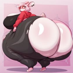 ai_generated angel_the_bunny anthro ass_bigger_than_head ass_expansion ass_exposed ass_focus big_ass big_breasts bunny embarrassed expansion furry furry_female huge_ass huge_breasts hyper hyper_ass hyper_breasts large_ass large_breasts looking_back massive_ass ripped_clothing ripped_pants sweat tagme tenshi1499 thick_thighs