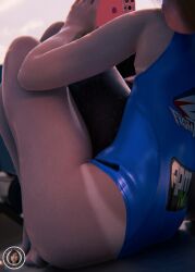 1girls 3d big_ass big_butt big_thighs brown_hair d.va feet female image image_set overwatch ponytail pool toes trsensualstudio watermark waveracer_d.va wet wet_body wet_skin