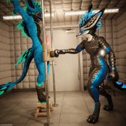 1:1 3d_(artwork) 4k absurd_res animal_genitalia animal_penis anthro anthro_on_anthro arms_tied ball_gag ball_punching ballboxing ballbusting balls basement biped black_body black_boots black_boxing_gloves black_clothing black_footwear black_fur black_handwear black_shoes blender_(artwork) blender_cycles blindfold blue_body blue_fur blue_penis bodily_fluids bondage bondage boots bottomwear bound boxing boxing_gloves canid canine canine_genitalia canine_penis canis claws clothed clothing cock_and_ball_torture cuff_(restraint) cum cum_drip cum_dripping_from_penis cum_on_penis depth_of_field digital_media_(artwork) dominant dragonplayer dragonplayer_(character) dripping dungeon duo erection footwear fox fur gag gagged genital_fluids genital_torture genitals green_body green_fur grey_body grey_fur hair handwear hi_res hybrid inside jacket jex knot leather leather_boots leather_bottomwear leather_clothing leather_footwear leather_jacket leather_pants leather_topwear legs_tied legwear male male/male mammal metal_cuffs multicolored_body muscular muscular_male nude open_mouth orgasm padded_room padded_walls pain pants paws penis protohorizon punch purple_body purple_fur reflection restraints rexouium rope rope_around_ankle sensory_deprivation sex shoes slim slim_anthro slim_male slim_sub smile sport standing submissive submissive_male tail topwear torture_device white_body white_fur