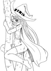 1girls cape consensual_tentacles female flat_chest footwear hat insertion large_insertion long_hair mayonaise mayonnaise_(ringo_gakuen) monochrome original smile socks stomach_bulge straddle straight_hair tears tentacle tentacle_on_female thighhighs wink witch