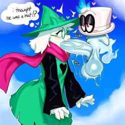 <3_eyes 2025 absurd_res ai_generated anthro balls big_balls big_penis blush bodily_fluids bovid cappy_(mario) caprine clothed clothing darkner deltarune dialogue digital_media_(artwork) duo english_text erection eyewear fellatio fur genital_fluids genitals girly glasses goat green_clothing hat headgear headwear heart heart_clothing hellsonger hi_res horn huge_cock humanoid_genitalia long_penis male male/male mammal oral oral_penetration penetration penile penis precum ralsei robe rule_63 saliva scarf sex small_but_hung sound_effects text thick_penis undertale_(series) vein veiny_penis white_body white_fur
