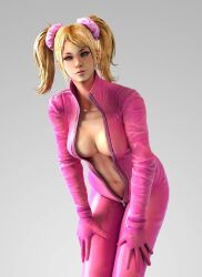 3d blonde_hair blue_eyes cleavage juliet_starling leather_suit lollipop_chainsaw teenager twintails twintails unzipped_bodysuit