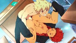 2boys anal bacchikoi! black_monkey blonde_hair blonde_hair_on_red_hair blonde_hair_top brown_eyes domination feet feet_up gay ichiru_yanai light_hair_on_dark_hair male red_eyes red_hair red_hair_bottom school school_uniform sex toshu_kanada upside-down upside_down yaoi young