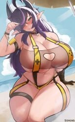 1girls beach big_ass big_breasts big_thighs bikini breasts cosplay dragon dragon_girl dragon_horns elegg_(nikke) enormous_ass enormous_breasts enormous_butt enormous_thighs fat_ass female female_dragon female_focus female_only female_pubic_hair giant_ass giant_breasts giant_thighs gigantic_ass gigantic_breasts gigantic_thighs goddess_of_victory:_nikke hip_dips horn horns huge_ass huge_breasts huge_thighs lips lipstick looking_at_viewer nipples original original_character pubic_hair red_cheeks sitting solo solo_female solo_focus soveno very_long_hair voluptuous voluptuous_female wet wet_body wet_breasts wet_face wet_legs wet_skin wet_thighs white_body white_skin wide_hips yellow_bikini