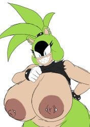 1girls 2d 2d_(artwork) alternate_body_type alternate_breast_size anthro big_breasts blue_eyes blue_eyes_female breasts breasts_bigger_than_head busty busty_female busty_girl curvy curvy_body curvy_female curvy_figure digital_drawing_(artwork) digital_media_(artwork) ear_piercing evil_grin evil_smile eyelashes female female female_focus female_only furry furry_only furry_tail gloves green_fur green_hair grin hips huge_breasts large_breasts lifting_shirt mature mature_woman momiji_(artist) momijizx nipple_piercing nipples pierced_nipples round_ears sharp_teeth simple_background solo solo_female solo_focus sonic_(series) sonic_the_hedgehog_(comics) sonic_the_hedgehog_(series) surge_the_tenrec two_tone_body two_tone_fur upper_body white_background white_gloves wide_hips