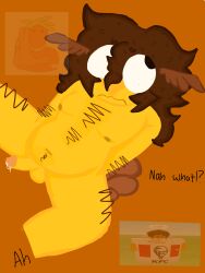 bird brown_hair chubby forsaken_(roblox) hairy naked roblox robloxian shedletsky shedletsky_(forsaken) yellow_body
