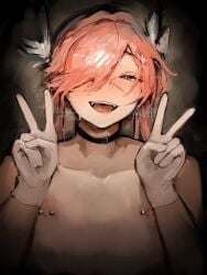 1femboy alterkyon barbell_piercing blush collar cross_scar double_v feather_hair_ornament female femboy gloves hair_over_one_eye half-closed_eyes heavy_breathing long_hair magical_boy magical_girl magicorps_(alterkyon) male male_nipples nipples original pierced_nipples piercing pink_eyes pink_hair scar scar_on_nose smile solo tadakuni_(alterkyon) twintails v_sign white_gloves