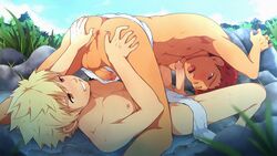 69 ass black_monkey blonde_hair male male_only multiple_males outdoors penis red_eyes red_hair tagme yaoi