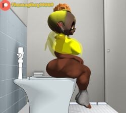 (theusagiboy1406) 1girls 3d 3d_(artwork) 3d_model 3d_render ass bathroom big_ass big_butt bottomless curvy curvy_figure dark-skinned_female dark_skin female female_focus female_only frye_(splatoon) inkling mikumikudance mmd patreon_logo side_view splatoon splatoon_(series) splatoon_3 thick_ass thick_butt toilet toilet_use yellow_dress yellow_hair