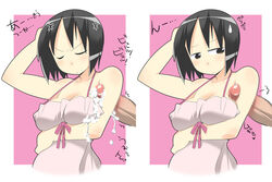 angry armpit_sex armpits black_hair breast_hold breasts brown_hair censored cleavage closed_eyes cum cum_on_armpit cum_on_body cum_on_upper_body ejaculation ichigo_mashimaro itou_nobue makarou no_bra outercourse penis