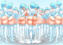 1boy 6+girls breasts chilledporridge cum cum_drip dominant_female excessive_cum female femdom happy_female happy_paizuri happy_sex harem high_heels huge_breasts larger_female lifting maid maid_headdress maid_uniform male paizuri smaller_male stockings submissive_male watching_sex