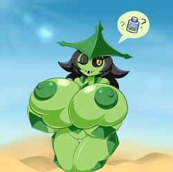 anthro anthrofied breasts cacturne eyelashes female glans green_nipples hair huge_breasts humanoid large_breasts metachoke nintendo nipples nora_(metachoke) nude penis plant pokemon pokemon_(species) pokemorph pussy solo voluptuous wide_hips yellow_eyes