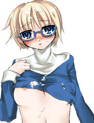 baroque blush breasts cum cum_on_belly cum_on_body cum_on_clothes cum_on_glasses cum_on_hair cum_on_hands cum_on_upper_body elysion facial fujikami_(lilac) glasses highres nipple_slip nipples sound_horizon