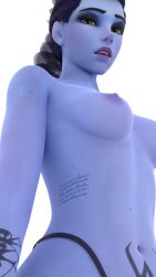 1girls 3d 3d_(artwork) activision alternate_version alternate_version_at_source alternate_version_available amelie_lacroix blizzard_entertainment body_writing braid braided_hair caucasian caucasian_female dark_blue_hair european european_female female female_focus female_only french_female front_view journk light_blue_body light_blue_skin looking_at_viewer mouth_open overwatch overwatch_2 png ponytail smutbase solo solo_female solo_focus standing white_background widowmaker widowmaker_(overwatch_2_suit)