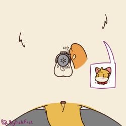 abuihiroshi_(ntsp) anus balls bigfishfost bigfishfost_(ntsp) bodily_fluids buizel catheter_in_urethra chastity_cage chastity_device collar countershade_torso countershading domestic_cat duo felid feline felis feral flat_chastity_cage generation_4_pokemon genital_fluids genitals hi_res male male/male mammal nintendo orange_body orange_tail pokemon pokemon_(species) precum precum_in_ass precum_on_balls tail white_body