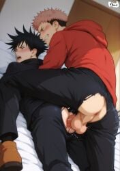 1ace1 ai_generated bara fushiguro_megumi gay itadori_yuuji jujutsu_kaisen male male_focus male_only muscular muscular_male yaoi