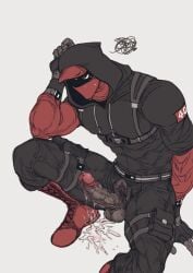 abs abstractrashpp after_orgasm boots clothed clothed_sex cock cum cum_drip cum_on_floor exposed_penis frustrated male male_only masked masked_male monsterxmediator muscles muscular muscular_male nauseaxe_404 penis penis_out shoes solo solo_focus solo_male