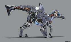2025 ass claws digital_drawing_(artwork) digital_media_(artwork) dorsal_fin feet female feral fin finger_claws fingers grey_body grey_tail hi_res horizon_(series) machine rear_view robot simple_background solo sony_corporation sony_interactive_entertainment standing tail toe_claws toes truegrave9
