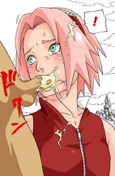 1boy 1girls 2d accurate_art_style cheek_bulge cum cum_in_mouth cum_on_clothes cum_on_hair deepthroat faceless_male facial fellatio female full_color fully_clothed green_eyes human male merry_program naruto oral penis pink_hair sakura_haruno sakura_haruno(shippuden) short_hair straight straight_hair tears uncensored