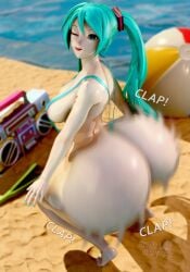 1girls 3d ass beach big_ass bubble_butt clapping_cheeks fat_ass female hatsune_miku huge_breasts massive_ass shaking_ass skulrot99 sling_bikini solo twerking vocaloid