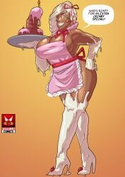 amber_eyes berry big_ass big_breasts big_thighs breasts brown_body diplomacyraptor diplomacyraptor_oc eclair female ginger_(diploraptor) gingerbread gingerbread_cookie gingerbread_man golem high_heels icing icing_on_body large_ass large_breasts large_thighs larger_female naked_apron only_female pastry pastry_cookie pink_apron red_belt ribbon solo_female sprinkles suggestive thick thick_ass thick_hips thick_legs thick_thighs white_gloves white_hair white_lips white_lipstick white_thighhighs
