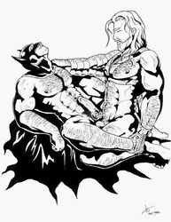 2boys abs anal anal_penetration anal_sex aquaman aquaman_(series) arthur_curry artist_signature batman batman_(bruce_wayne) batman_(series) beard black_and_white body_hair bottomless bruce_wayne cape cheating_husband closed_eyes cowl dc dc_comics erect_nipples erect_while_penetrated erection facial_hair functionally_nude gay glove hand_on_shoulder head_thrown_back holding_leg imminent_orgasm large_penis long_hair male missionary_position muscle muscular muscular_male mustache nude orgasm_face pecs penis retracted_foreskin sex spread_legs tagme white_background yaoi