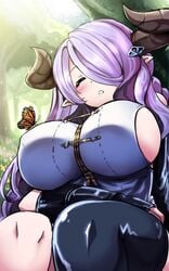 1girls big_breasts blush breasts butterfly draph_race_(granblue_fantasy) female female_only granblue_fantasy horns huge_breasts large_breasts long_hair monarch_butterfly narmaya_(granblue_fantasy) purple_hair rayno solo tagme