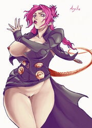 1girls argilla atlus blackchain_(rennes) bottomless breasts coat curvy digital_devil_saga female high_resolution jacket large_breasts lipstick megami_tensei open_clothes open_shirt pink_eyes pink_hair pussy scar shaved_pussy shin_megami_tensei shirt thighs uniform vagina