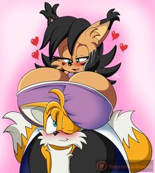 archie_comics ass big_breasts big_butt black_nose blue_eyes blush boob_hat breasts canine cute digitaldomain123 duo feline female fox green_eyes heart huge_breasts large_breasts legs lynx male mammal multiple_tails nicole_the_lynx one_eye_closed open_mouth sega shy sonic_(series) straight tails thick_thighs thighs tongue wide_hips yellow_fur