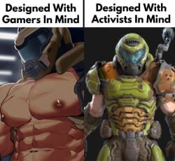 bara big_pecs designed_with_gamers_in_mind doom doom_slayer_(doom) helmet horror_himbos male male_only meme muscular muscular_male yaoi