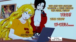 2girls black_hair black_hair_female blonde_female blonde_hair breasts clothed_female female half-sisters long_hair long_hair_female nakadashi_(artist) purple_eyes red_highlights ruby_rose rwby silver_eyes sisters yang_xiao_long