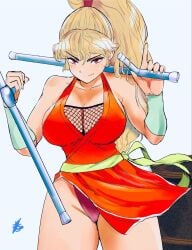 1girls blonde_female blonde_hair breasts cleavage female final_fight final_fight_2 hiroshi_mono long_hair maki_genryusai ponytail red_underwear street_fighter street_fighter_alpha upskirt