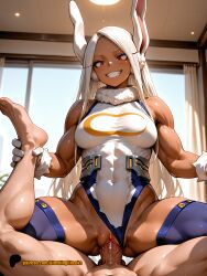 ai_generated amazon_position blushingcheeks breasts bunny_ears bunny_girl bunny_tail covered_nipples cowgirl_position female female_domination femdom fur gloves holding_legs leotard leotard_aside long_hair male medium_breasts mirko muscular muscular_female my_hero_academia orgasm orgasm_face panties_aside penis pussy pussy_juice pussy_juice_drip red_eyes rumi_usagiyama sex smirk superheroine tan_body tan_skin thighhighs vaginal_penetration vaginal_sex veiny_penis white_hair