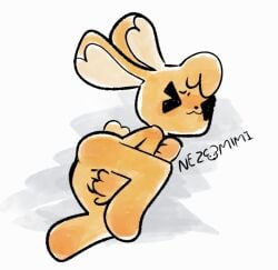 >_< 2026 :3 anthro blush chibi eyes_closed female female_anthro fur lagomorph leporid looking_pleasured mammal masturbation nezumiminsfw nude nude_anthro nude_female rabbit simple_background solo vaginal vaginal_masturbation vanilla_(pulp) yellow_body yellow_fur