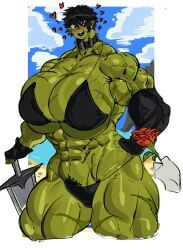 abs chezxxx flowers green_skin hyper_breasts muscular_female orc orc_female pubic_hair